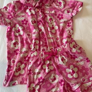 Barbie Pajama Set Girls Size 6 / 6X Pink Button Top & Shorts